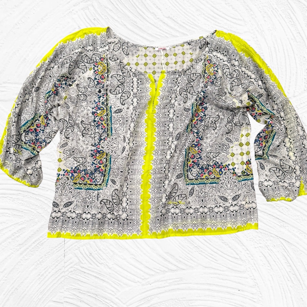 Johnny Was Silk Colorful Tunic Paisley Floral Flowy Boho Large Blouse Abstract